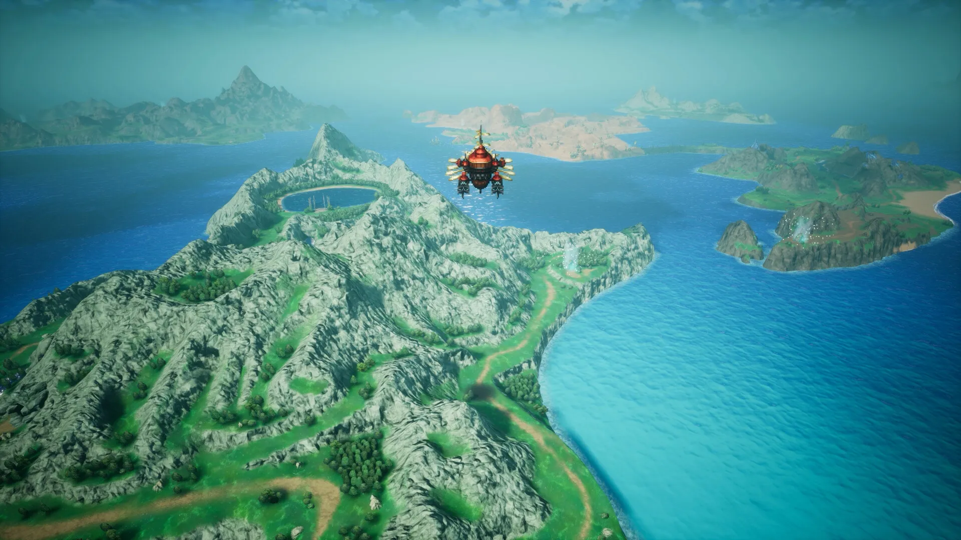 Final Fantasy Resonance HD-2D screenshot — airship over the world