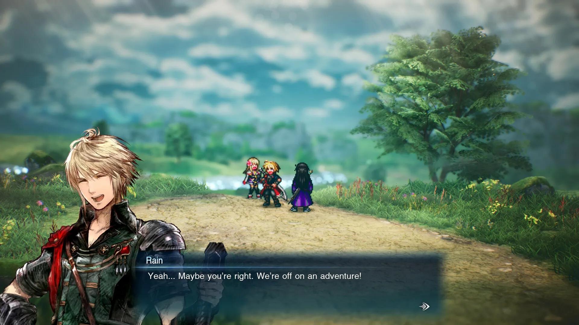 Final Fantasy Resonance HD-2D screenshot — story scene with Rain